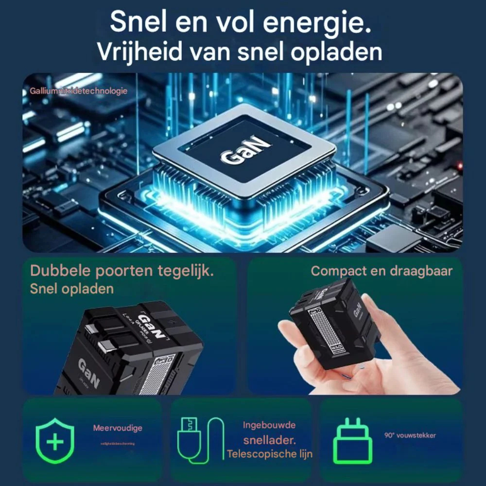 Elvoxen GaN 120W – Supersnel & Slim Opladen